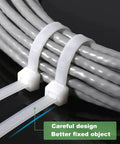 16 Inch White Nylon Cable Ties 100 Pack for Quick Cable Management secured around gray cables
