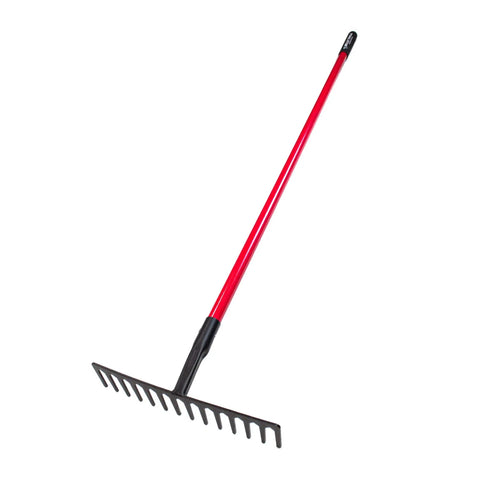 Heavy Duty 16 Inch Level Head Rake With 66 Inch Fiberglass Handle For Leaf Cleanup Lawn Care Debris And Yard Work 7 Gauge Steel Head