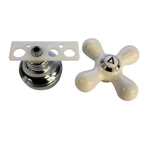 Cross-Arm Tub Shower And Sink Faucet Handle For 2-3 Handle Faucets Chrome And White Porcelain Finish Swap-In Replacement Kit