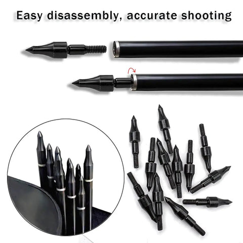 100 Grain Archery Field Points Screw In For Five Sixteenth Inch Arrows in black showing disassembly and multiple tips