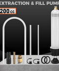200cc Fluid Extractor Syringe Oil Pump With 23 Inch Flexible Hose And 12 Inch Fine And Coarse Hoses 9 Piece Kit displayed