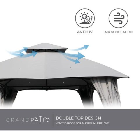 Durable 10x13 Patio Gazebo With Double Soft Top Canopy Anti UV Shelter Privacy Curtains And Netting For Patio Deck Garden Lawns