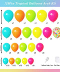 Hawaiian Summer Balloon Arch Kit With 129 Pieces In Hot Pink Teal Blue Lime Green Yellow Orange And Confetti shown by size and count