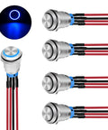 12mm Push Button Switch Kit 5 Pack With Pre Wired Harness LED Latching Round SPDT 4 Pin Waterproof Stainless Steel Metal Switches