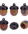 Five Pack Rainbow Wood Acorn Pendant Set With Openable Mini Cremation Urns For Ashes, Wooden Nut Box Charms, 30x22mm
