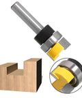 No Fuss 8MM Shank Router Bit For Template Trimming And Hinge Mortising Rock Solid Anti Kickback Design on wood piece.