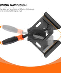 Two Piece Corner Clamp Set for Woodworking showing swing jaw design and right angle 90 degree jaws, aluminum alloy frame