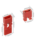 Close-up of red jumper caps with dimensions for 200Pcs Mixed Jumper Caps Kit 2.54mm Pitch For Arduino Raspberry Pi PCB Projects.