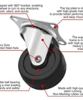 8 Pack 2 Inch Swivel Caster Wheels With Brakes For Heavy Duty Carts And Work Benches, showcasing a hard rubber wheel with top plate mount, ball bearings, and smooth rolling features visible.