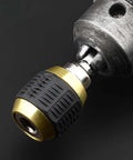 Amazon quick-release hex shank bit holder with black textured grip and gold collar