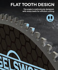 Close-up of 14 Inch Aluminum Miter Saw Blade 120 Tooth For Non Ferrous Metal Cutting With 1 Inch Arbor Triple Chip Grind Tungsten Carbide Teeth