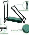 Folding Garden Kneeler Seat With Tool Pouch Bag And Thick EVA Foam Kneeling Pads shown with its foldable design and sturdy iron frame.