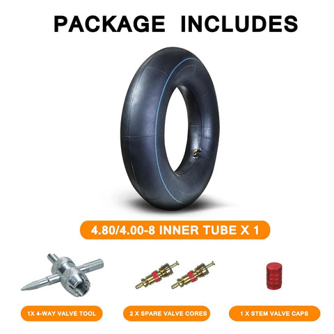 4.80/4.00-8 Inner Tube With Bent Valve Stem and Accessories for Lawn Mowers, Wheelbarrows, Garden Carts