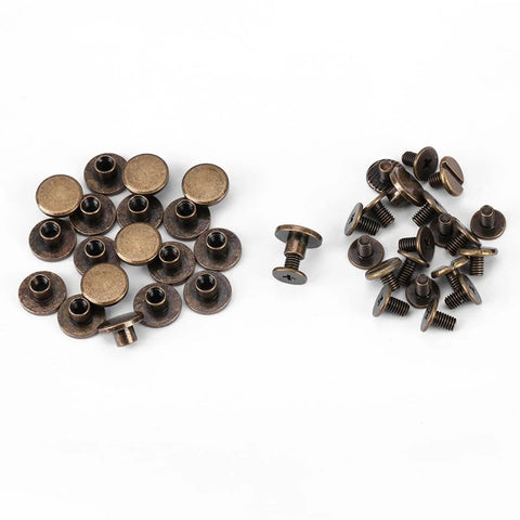 Premium Flat Head Brass Rivets And Copper Hardware Screws 20 Piece 5Mm Set For Heavy Duty Leather Crafting showing 5mm rivets and screws.