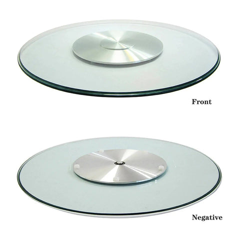 Round Tempered Glass Lazy Susan For Dining Table 31 To 43 Inch With Smooth Edges And Heavy Duty High Load Capacity, front and back view