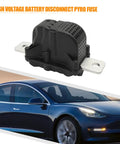 Straight Up Badass High Voltage Battery Disconnect Pyro Fuse Fits Tesla Model 3 And Model Y 2017 To 2023 side view image with silver connectors.