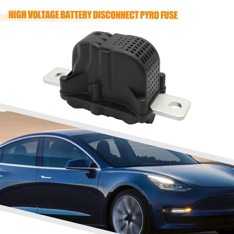 Straight Up Badass High Voltage Battery Disconnect Pyro Fuse Fits Tesla Model 3 And Model Y 2017 To 2023 side view image with silver connectors.