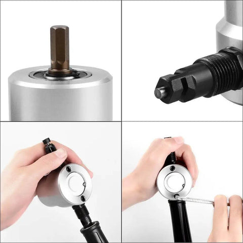 Beefy Multipurpose Double Head Sheet Metal Nibbler And Hole Saw Drill Cutter Attachment for Electric Power Drills details and installation.
