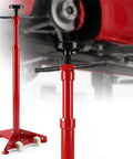 Heavy Duty Underhoist Support Stand With Dual Height Adjustments For Car Lifts And Garage Jobs Up To Three Quarter Ton Capacity, red metal and adjustable.