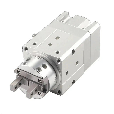 Totally Rock Solid Angular Rotary Actuator Air Gripper Compatible With MRHQ16 Series Pneumatic Cylinder For Heavy Duty Automation Work That Kicks Ass On Busy Workshop Floors All Day Long, showcasing a robust industrial design.
