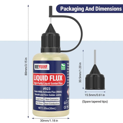 Liquid Solder Flux Dropper Kit 60mL No Clean Rosin Flux For Electronics Soldering 30mL Bottle with measurements