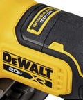 Close-up of handle on 20V Max XR Brushless Biscuit Joiner Tool Only with dual rack and pinion fence for precise adjustments