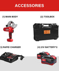 Crafthydro 21V Cordless Battery Electric Ratcheting Cable Cutter Heavy Duty Tool accessories including main body, toolbox, rapid charger, and batteries.
