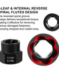 Knuckle Buster 15 Piece Impact Socket And Extraction Toolkit For Gnarled Bolts with 6-leaf internal reverse spiral flutes design.