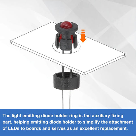 3mm LED Holder Kit Set with 50Pcs Plastic Clip Mount Bracket Circle Cover Bezel For Lamp Bulb Panel Display Black Flat Clip Style Durable ABS Plastic Construction Snap In Clip Design Easy Mount and Secure LED Display Accessories, 3mm LED holder on panel