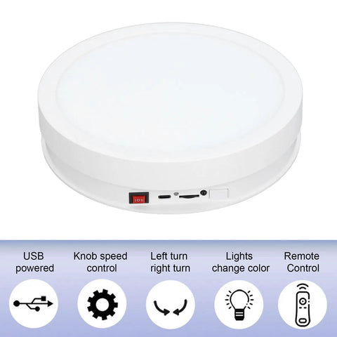 Depisuta 22cm Electric Rotating Turntable Display Stand With Led Colorful Light Remote Control Speed And Direction Adjustable.