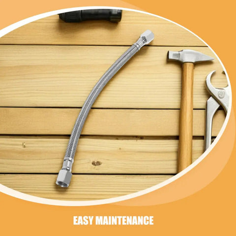 Heavy Duty Beefed Up Air Compressor Replacement Hose Kit with Stainless Steel Tube on wooden surface