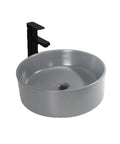 USZWBY Vessel Sinks Ceramic Vessel Sink Simple Round Matte Gray Artistic Countertop Basin Hotel Bathroom Bathroom Bowl Sink with black faucet.