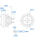 Technical diagram of 12Mm Waterproof Momentary Push Button Switch Kit 15 Pack On Off Button with dimensions and specifications labeled.