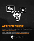 Support image featuring Spartan Camera logo, customer service icons, and contact information for assistance.