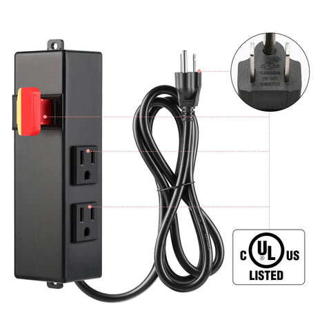 Heavy Duty Keylock Router Table Switch With Dual Power Outlets No Sweat Install For Any Professional Woodshop 125V 15Amp with power cord