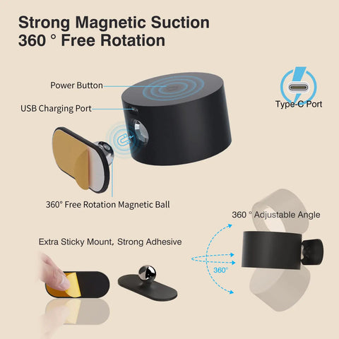 Rechargeable LED Wall Sconce With USB Port, 3 Color Temperatures, 3 Brightness Levels, 360 Degree Rotating Magnetic Ball details