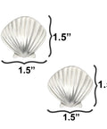 Coastal Seashell Cabinet Knobs Set Of 2 Small Pewter Hardware For Cabinets And Drawers Add Island Vibe And Ocean Charm To Kitchen Bath Or Furniture Decor, showing two shell-shaped knobs with measurements