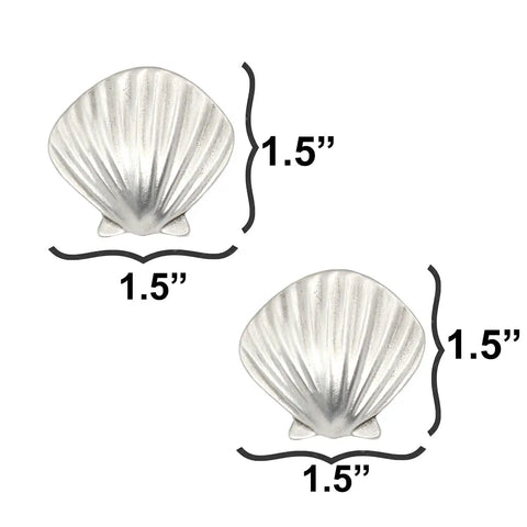 Coastal Seashell Cabinet Knobs Set Of 2 Small Pewter Hardware For Cabinets And Drawers Add Island Vibe And Ocean Charm To Kitchen Bath Or Furniture Decor, showing two shell-shaped knobs with measurements