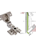 1 Piece -45 Degree Corner Fold Cabinet Door Hinge Set With Screws showing hinge and installation diagram