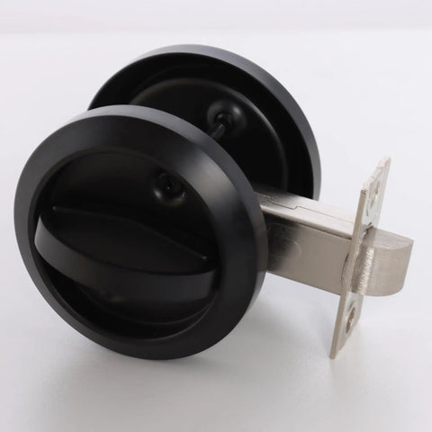 Sleek Stainless Steel Low Profile Door Knobs With Butter Smooth Nonlocking Flat Handle And Hidden Recessed Cup Shape Fast Mount Pocket Entry Handle Set Includes Black Chicago Screws.