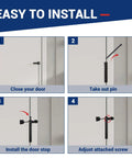 Installation steps for Built Tough Zinc Hinge Pin Door Stops Adjustable Matte Black Finish With Plush Bumper Caps To Save Drywall And Hardwood Floors Effortless Drop In Installation Eight Pack No Drama Setup.