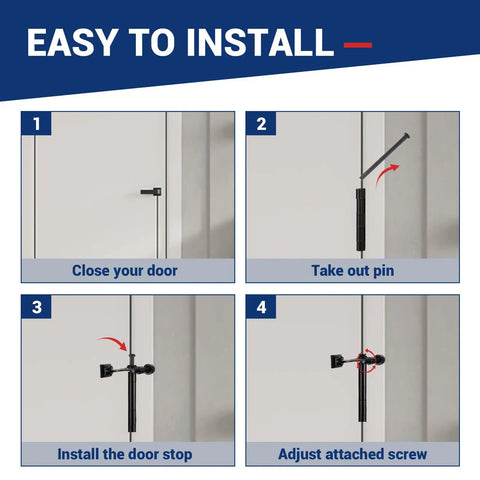 Installation steps for Built Tough Zinc Hinge Pin Door Stops Adjustable Matte Black Finish With Plush Bumper Caps To Save Drywall And Hardwood Floors Effortless Drop In Installation Eight Pack No Drama Setup.