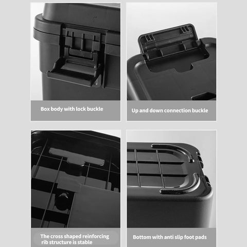 Close-up of Dual Size Tool Box Organizer Set 6.5L and 4L with secure locking clasps, layered compartments, and anti-slip pads.