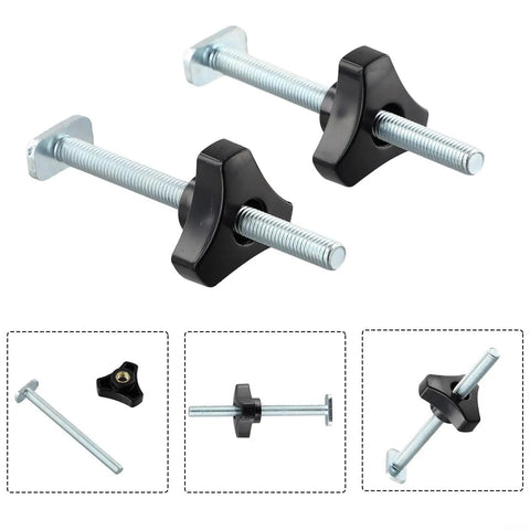 Two Sets M8 T Track Bolts And Knobs For Woodworking Jigs And Fixtures T Slot Clamping System Accessories in durable plastic.