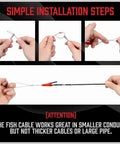 Fiberglass Wire Puller Kit For Electrical Cables Twenty Two Point Five Feet With 7 Attachments installation steps shown