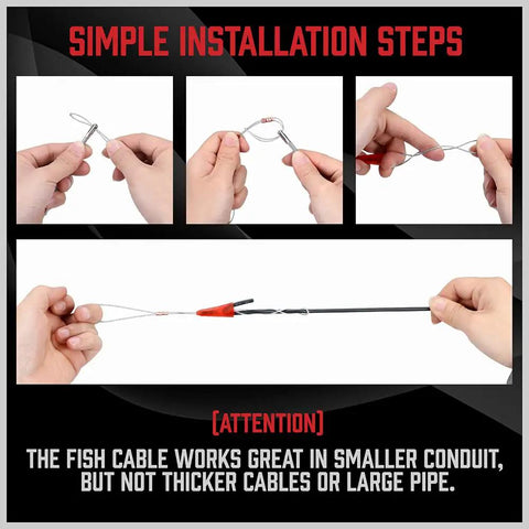 Fiberglass Wire Puller Kit For Electrical Cables Twenty Two Point Five Feet With 7 Attachments installation steps shown