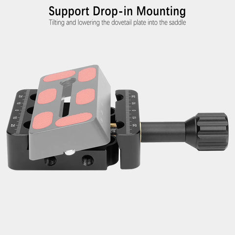 Telescope Dovetail Saddle Clamp Tripod Adapter Mount For Vixen Style Dovetail Plate with drop-in loading mechanism visible
