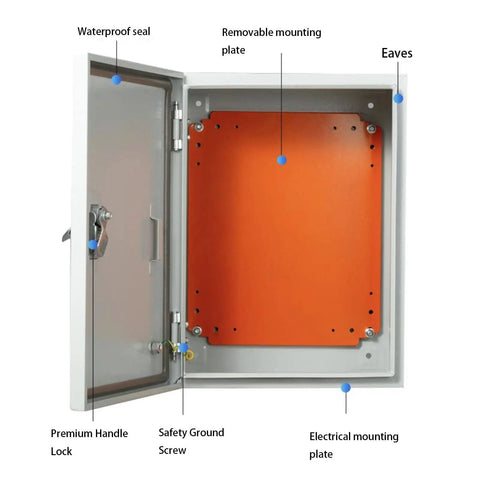 Rugged Stainless Steel Weatherproof Electrical Project Box Outdoor IP65 Junction Enclosure For PV Systems Wall Mounted Distribution Box 600mm By 800mm By 250mm open with mounting plate