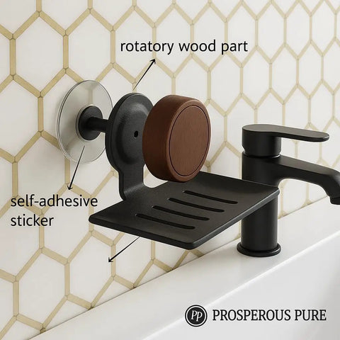 Two Pack Detachable Soap Holder With Self Draining V Shaped Design In Stainless Steel And Wood Finish for bathroom sink