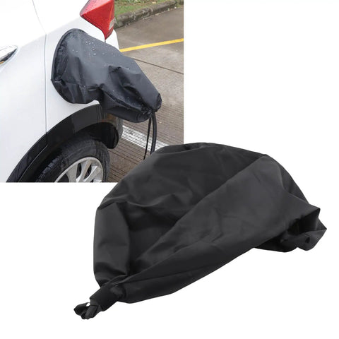 Heavy Duty EV Charger Port Cover With Strong Magnetic Seal Keeps Your Electric Rig Sealed Tight Against Rain And Snow So You Can Plug In Without A Single Hiccup On Daily Drives, black oxford fabric cover on EV charging inlet.